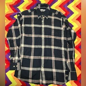 Burberry Navy, White and Red Plaid Button-Down Shirt